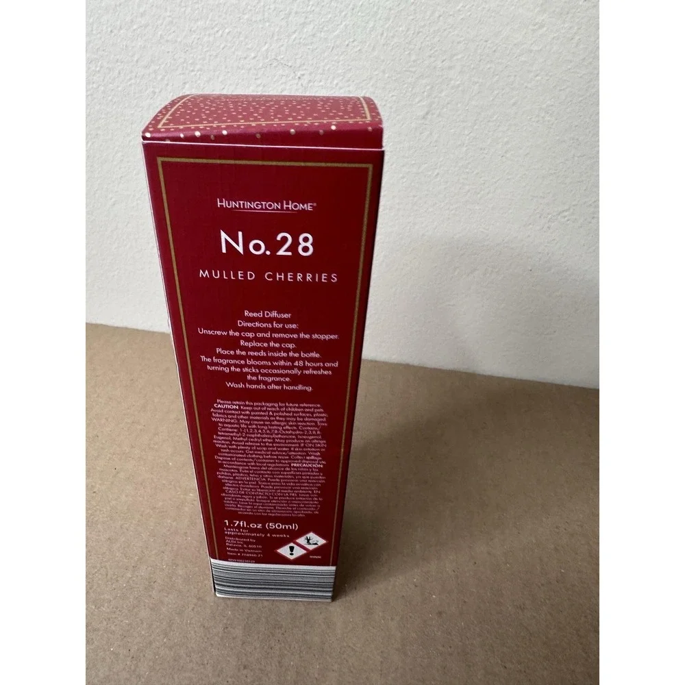 Huntington Home No. 28 Mulled Cherries Reed Diffuser Small Red 1.7 Fl Oz